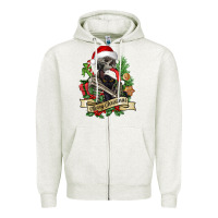 Oatmeal Heather Merry Christmas skeleton with black cat Zipper Hoodie - NancyCooperArtShop