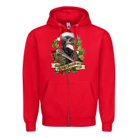 Red Merry Christmas skeleton with black cat Zipper Hoodie - NancyCooperArtShop