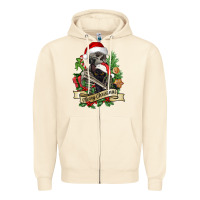 Sandshell Merry Christmas skeleton with black cat Zipper Hoodie - NancyCooperArtShop