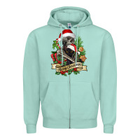 Seafoam Merry Christmas skeleton with black cat Zipper Hoodie - NancyCooperArtShop