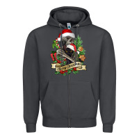 Smoke Merry Christmas skeleton with black cat Zipper Hoodie - NancyCooperArtShop