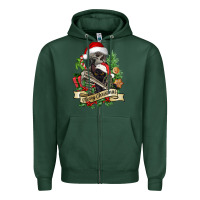 Sports Green Merry Christmas skeleton with black cat Zipper Hoodie - NancyCooperArtShop
