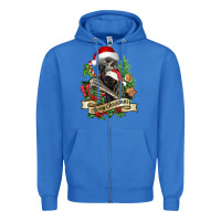 True Royal Merry Christmas skeleton with black cat Zipper Hoodie - NancyCooperArtShop