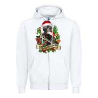 White Merry Christmas skeleton with black cat Zipper Hoodie - NancyCooperArtShop