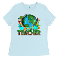 Baby Blue sped teacher with earth globe Ladies Tee - texasbilliewilder