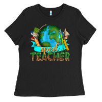 Black sped teacher with earth globe Ladies Tee - texasbilliewilder