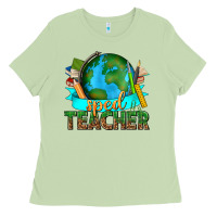 Matcha sped teacher with earth globe Ladies Tee - texasbilliewilder