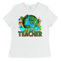 White sped teacher with earth globe Ladies Tee - texasbilliewilder