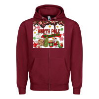 Burgundy North Pole Hot Chocolate christmas Zipper Hoodie - MaliasSmallBusiness