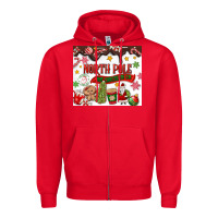 Red North Pole Hot Chocolate christmas Zipper Hoodie - MaliasSmallBusiness