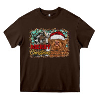 Chocolate Brown merry Christmas highland cow Heavy Core Tee - RanaPortraitStore