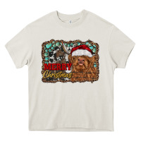 Cream merry Christmas highland cow Heavy Core Tee - RanaPortraitStore