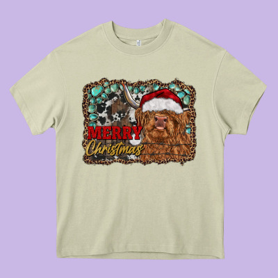 Merry Christmas Highland Cow Heavy Core Tee Designed By Ranaportraitstore