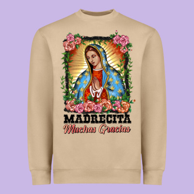 Madrecita Muchas Gracias Lady Of Guadalupe Heavyweight Sweatshirt Designed By Barkaloodesign