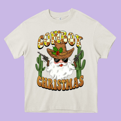 Cowboy Christmas Santa Heavy Core Tee Designed By Barkaloodesign