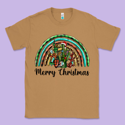 Merry Christmas Cactus Rainbow Classic Tee Designed By Barkaloodesign