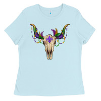 Baby Blue mardi gras bullskull Ladies Tee - RanaPortraitStore