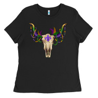 Black mardi gras bullskull Ladies Tee - RanaPortraitStore