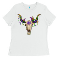 White mardi gras bullskull Ladies Tee - RanaPortraitStore