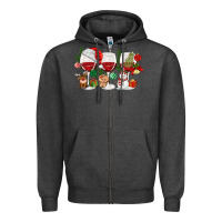 Charcoal Heather Christmas Wine Glasses Zipper Hoodie - MaliasSmallBusiness