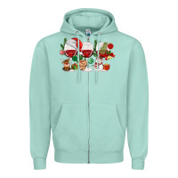 Seafoam Christmas Wine Glasses Zipper Hoodie - MaliasSmallBusiness