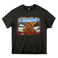 Asphalt merry christmas highland cow with farm Heavy Core Tee - RanaPortraitStore