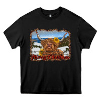 Black merry christmas highland cow with farm Heavy Core Tee - RanaPortraitStore