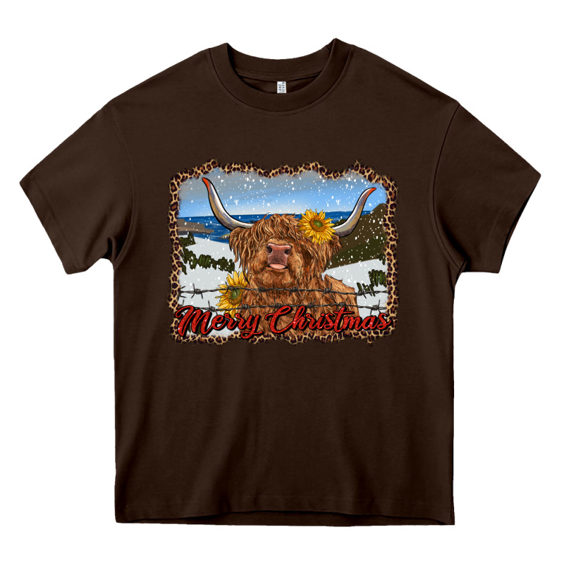 Merry Christmas Highland Cow With Farm Heavy Core Tee by RanaPortraitStore | Teevron