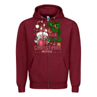 Burgundy Pink Christmas hot cocoa and christmas movies Zipper Hoodie - NancyCooperArtShop