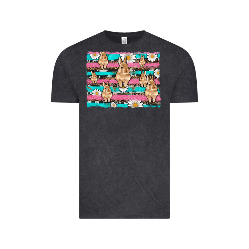 Easter Bunny With Daisy And Turquoise Cowhide Leopard  Background Vintage Tee by Artiststas | Teevron