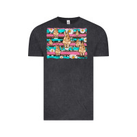 Vintage Black easter bunny with daisy and turquoise cowhide leopard  background Vintage Tee - Artiststas