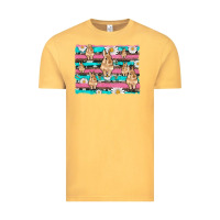 Vintage Mustard easter bunny with daisy and turquoise cowhide leopard  background Vintage Tee - Artiststas