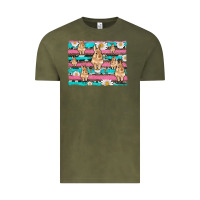 Vintage Olive easter bunny with daisy and turquoise cowhide leopard  background Vintage Tee - Artiststas