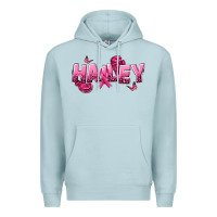 Blue Mist Personalized Pink Cancer Themed Name Premium Hoodie - NancyCooperArtShop
