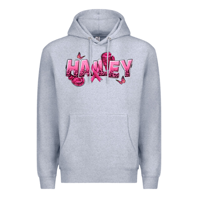 Personalized Pink Cancer Themed Name Premium Hoodie by NancyCooperArtShop | Teevron
