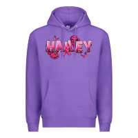 Purple Personalized Pink Cancer Themed Name Premium Hoodie - NancyCooperArtShop