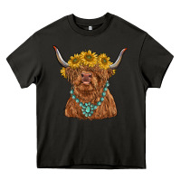 Asphalt highland cow with sunflower and gemstone Heavy Core Tee - RanaPortraitStore