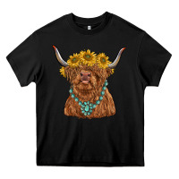 Black highland cow with sunflower and gemstone Heavy Core Tee - RanaPortraitStore