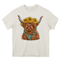 Cream highland cow with sunflower and gemstone Heavy Core Tee - RanaPortraitStore