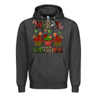 Charcoal Heather Merry Christmas cupcakes Zipper Hoodie - NancyCooperArtShop