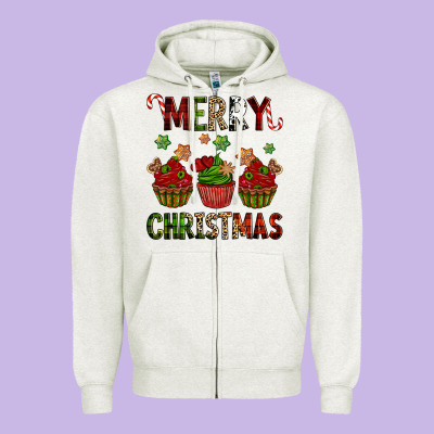 Merry Christmas Cupcakes Zipper Hoodie Designed By Nancycooperartshop