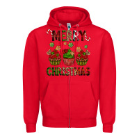 Red Merry Christmas cupcakes Zipper Hoodie - NancyCooperArtShop
