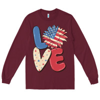Burgundy love 4th of july Long Sleeve Tee - MaliasSmallBusiness