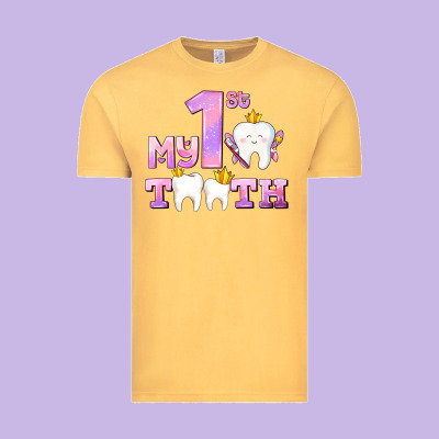 My First Tooth With Teeth For Girls Vintage Tee Designed By Adodesignshop