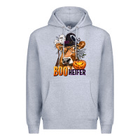 Heather Grey Boo Heifer Cow with Halloween Premium Hoodie - texasbilliewilder