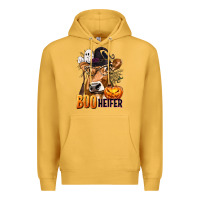 Mustard Boo Heifer Cow with Halloween Premium Hoodie - texasbilliewilder
