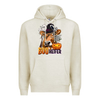 Oatmeal Heather Boo Heifer Cow with Halloween Premium Hoodie - texasbilliewilder
