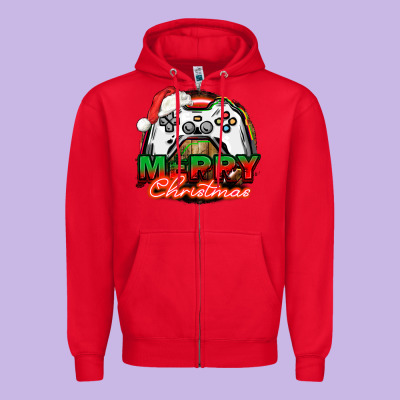 Gamer Merry Christmas Zipper Hoodie Designed By Nancycooperartshop