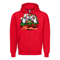 Red Gamer Merry Christmas Zipper Hoodie - NancyCooperArtShop