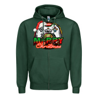 Sports Green Gamer Merry Christmas Zipper Hoodie - NancyCooperArtShop